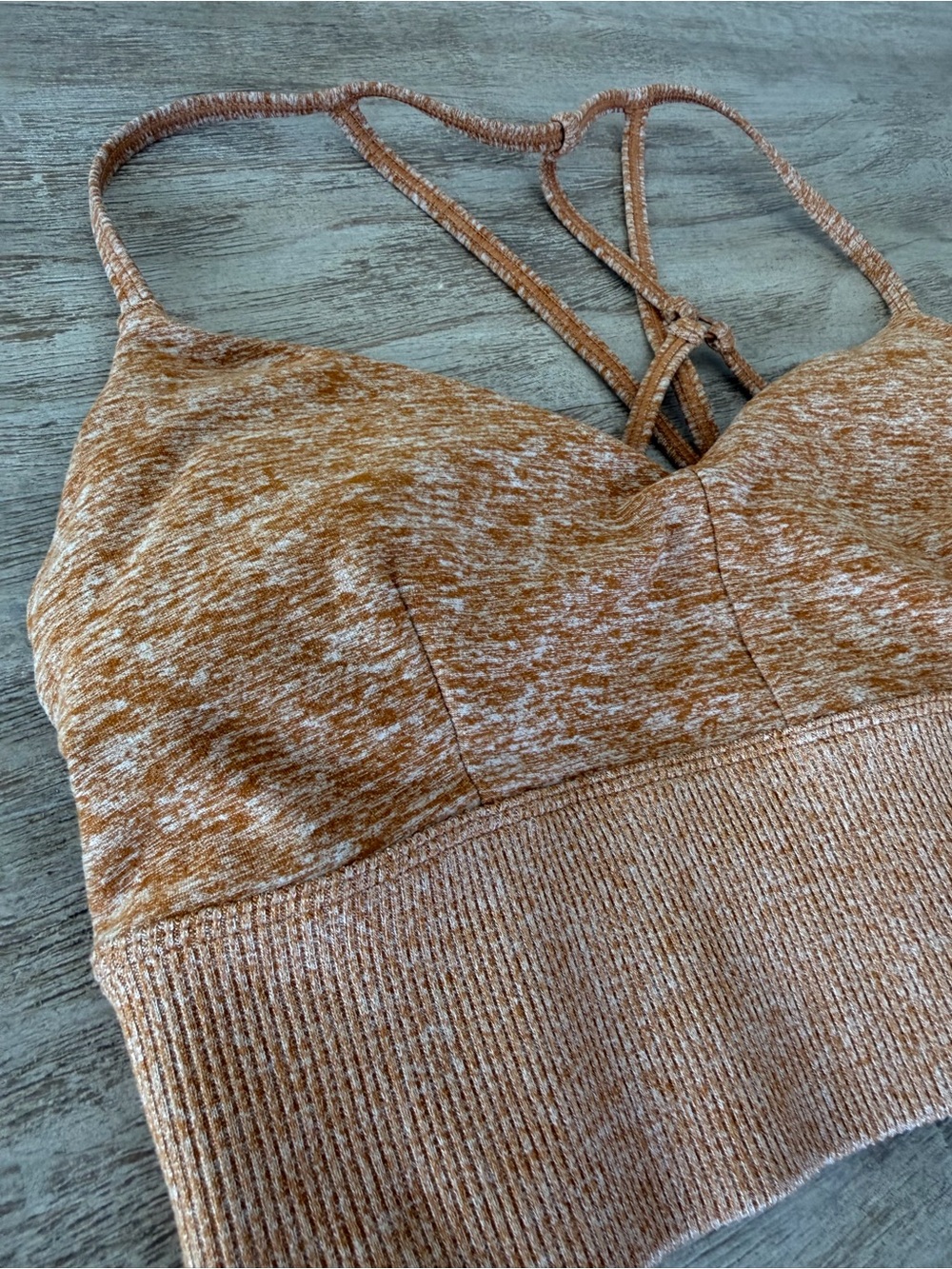 ALO Yoga Heathered Mustard Strappy Seamless Bralette
